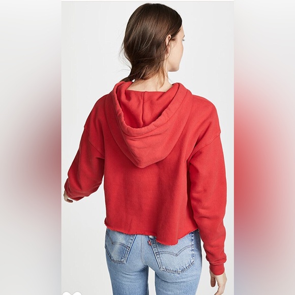 Re/done raw hem cropped hoodie small red - Picture 2 of 9